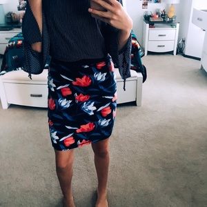 Tight t-shirt material skirt.